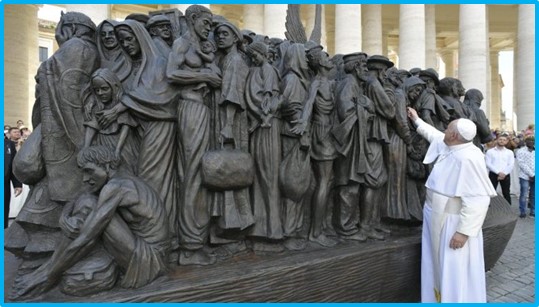 Pope Francis unveils sculpture dedicated to migrants and refugees in St. Peter's Square 2019